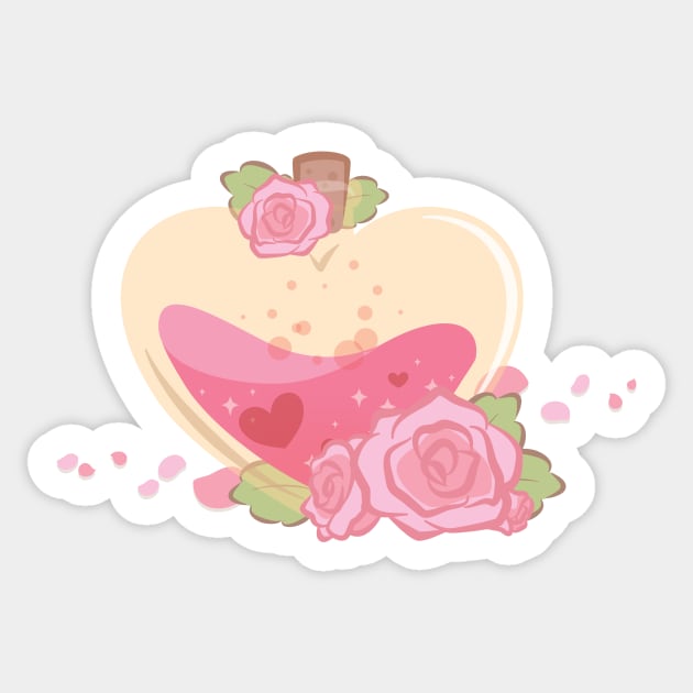 Pink Rose Floral Valentine Heart Shaped Love Potion Sticker by cSprinkleArt